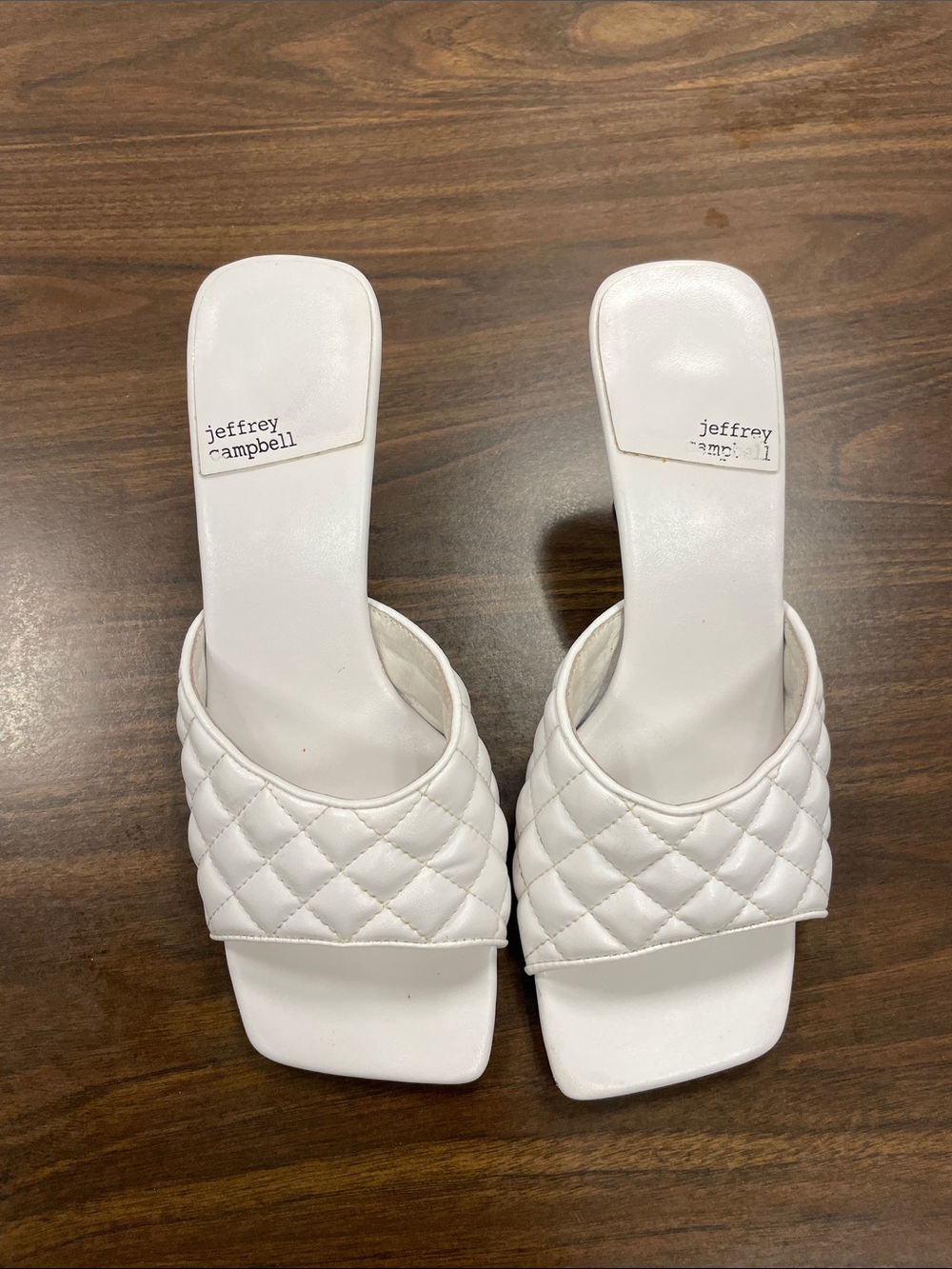 Jeffrey Campbell White Quilted Square-Toe Slide Mules